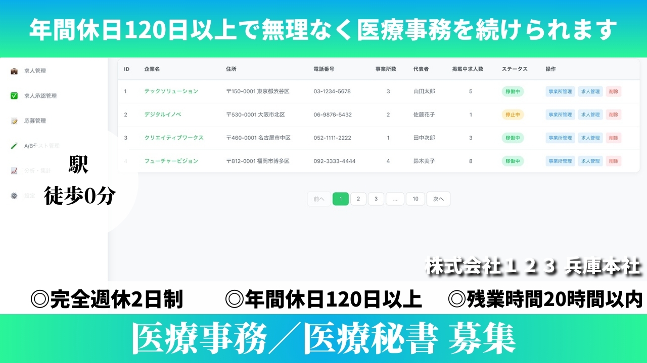 医療事務／医療秘書 - 株式会社１２３ (HYBRID) の求人画像